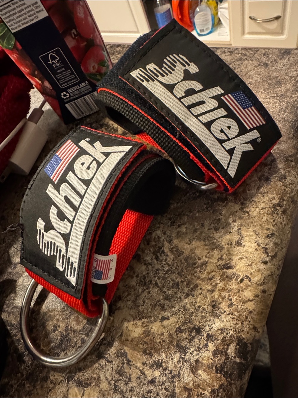 Schiek Red and Black Weight Lifting Wrist Straps